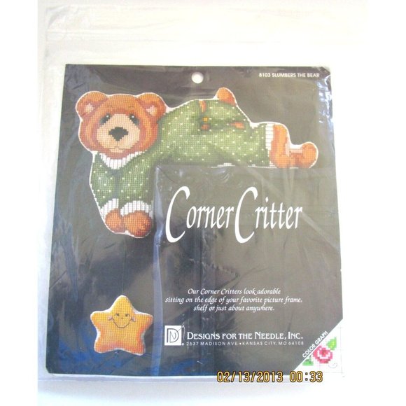 Cross Stitch Kit Designs for the Needle-Corner Critters Sitters #8103 Slum. Bear - Picture 1 of 6